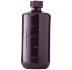 Amber Narrow Mouth Bottle Graduated, HDPE, Capacity, ml-60, Mouth Diameter, mm-17.5, Height, mm-82.4, No. Per Case-72