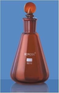 Amber Narrow Mouth Erlenmeyer Conical Flask with .I/C STPR 500 ML